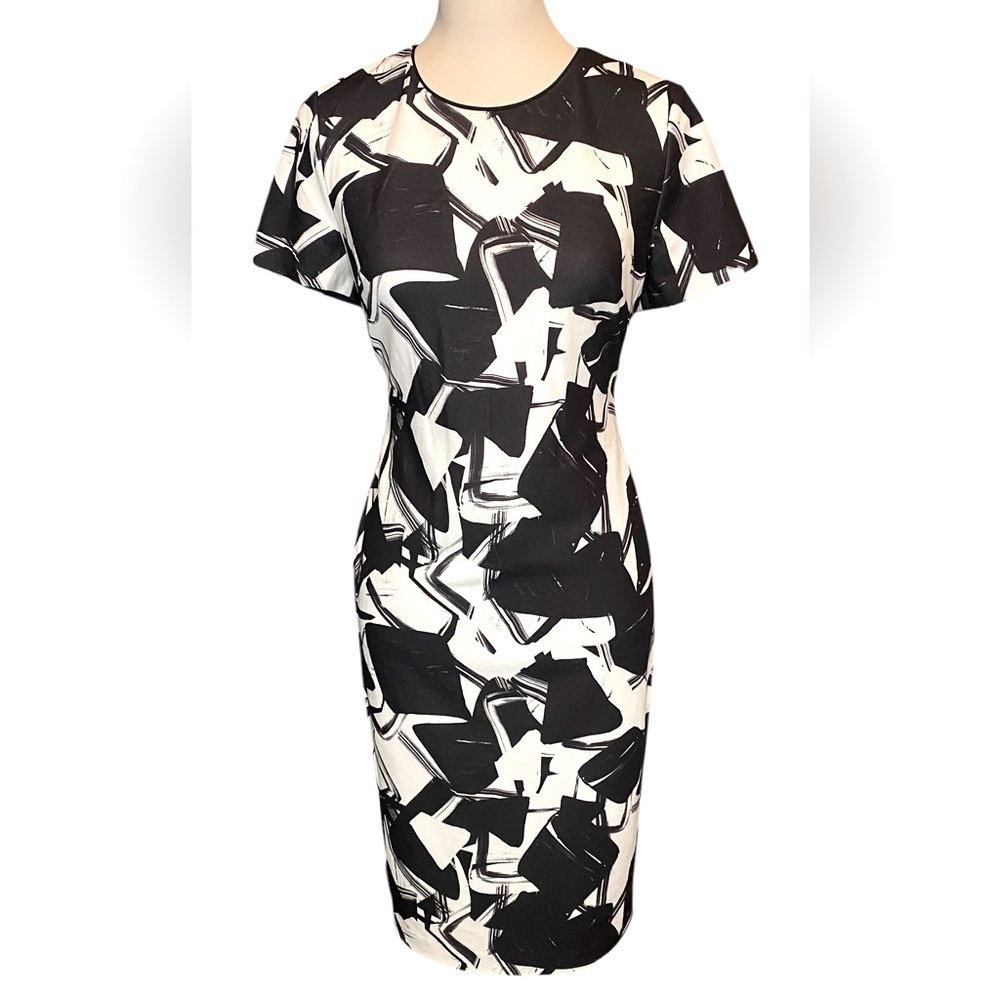 Karl Lagerfeld Womens 8 Dress Scuba Stretch Lined Black & White Knee Length